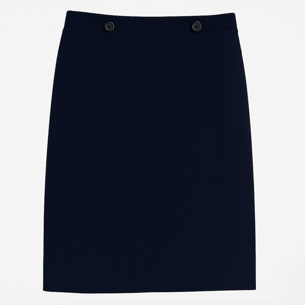 NYCC Skirt‎ Womens Medium Petite Navy Blue High Waist Button Work Career Stretch